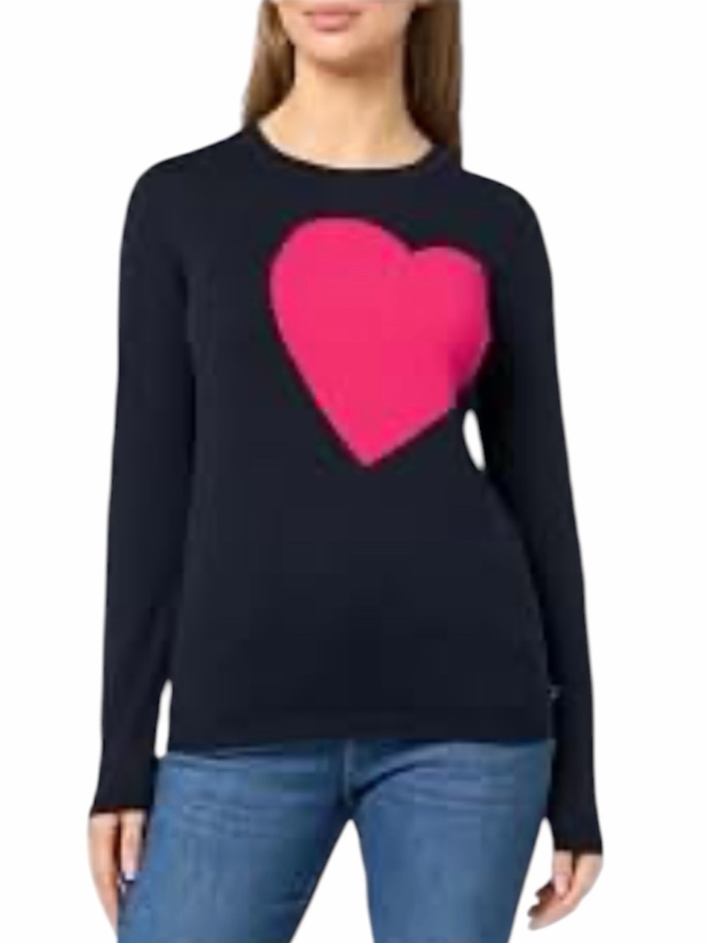 TOMMY HILFIGER COLOR POP Black Sweater Hot Pink Heart Long Sleeves Crewneck M